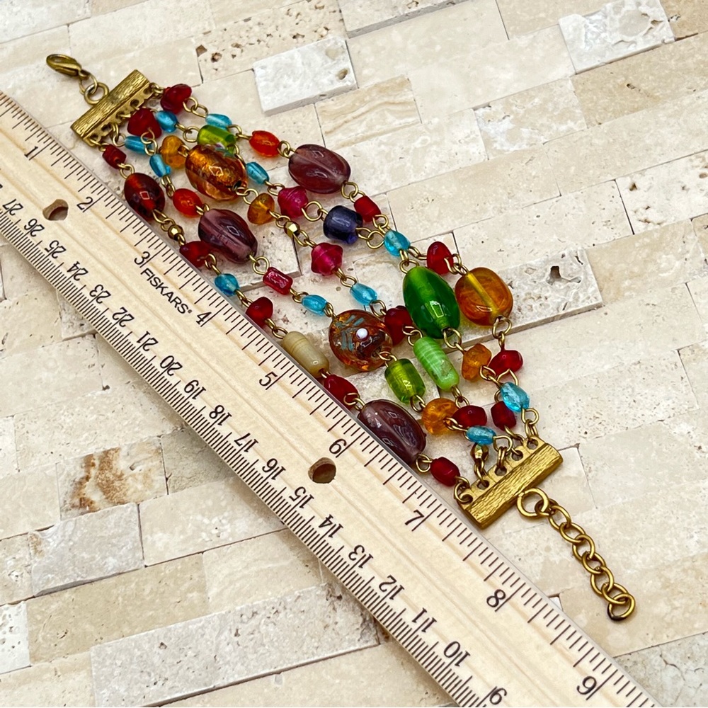 Colorful 5 Strand Art Glass Vintage Estate Bracelet - Picture 6 of 8